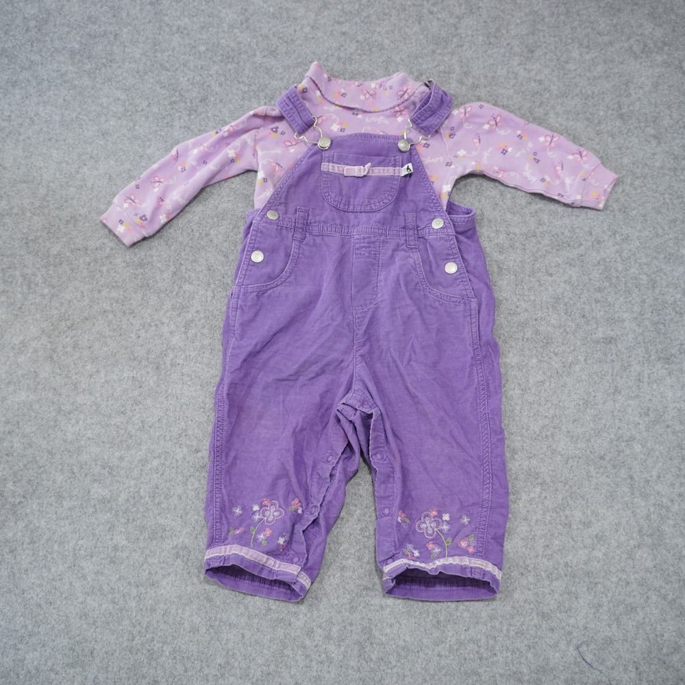 Vintage Sprockets 18M Overalls Set Toddler Girl Purple Corduroy Floral Butterfly